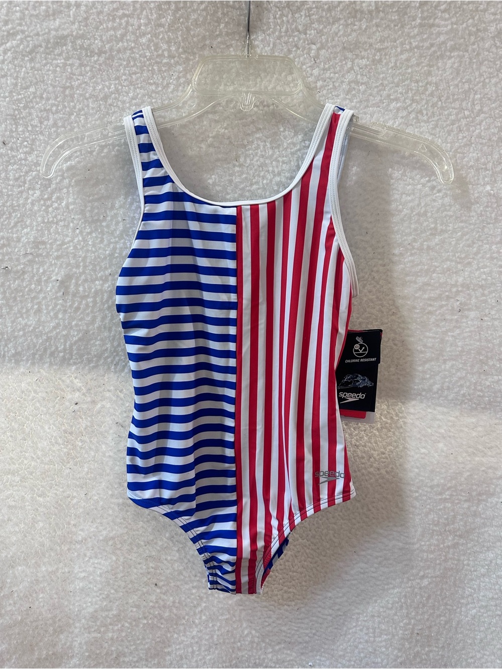 Girl’s Speedo Red, White and Blue Striped One-Piece Swimsuit